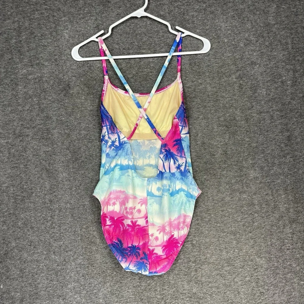 Vintage Catalina Swimsuit Size L Tropical Floral Pink Blue One Piece High Cut